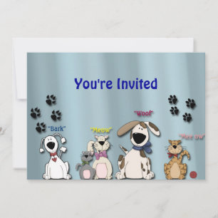 Convite de festas/ Gatos e Cães de Aniversário