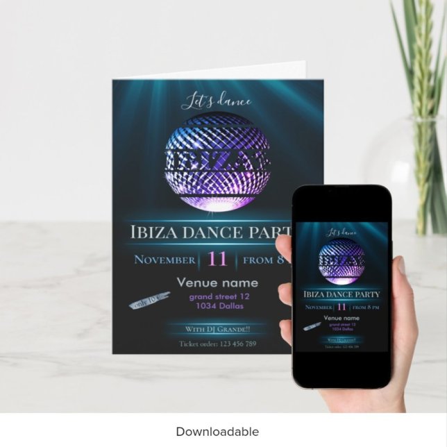 Convite de festas Ibiza personalizável digital (Criador carregado)