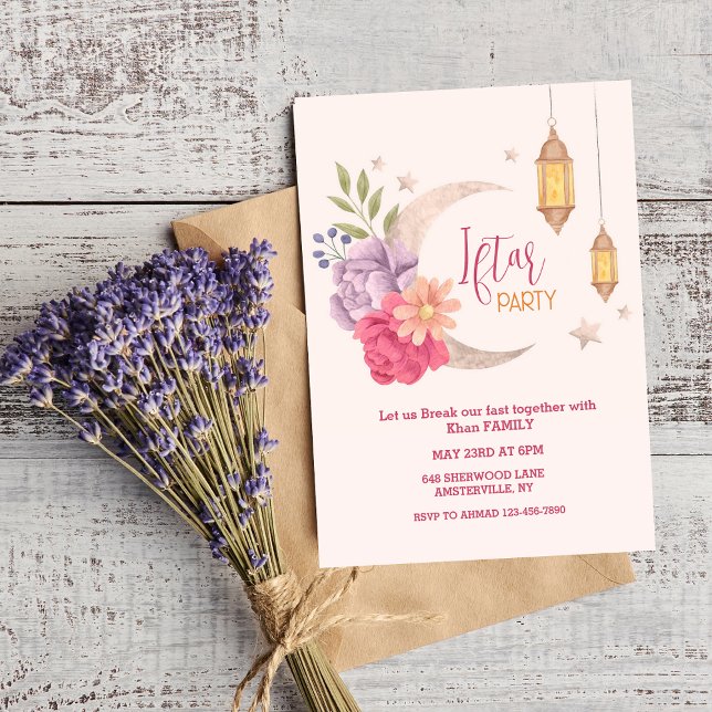 Convite de festas Iftar da Crescente Floral Modern (Criador carregado)