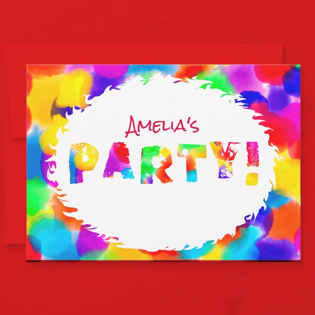 Convite de festas inicial de cor do arco-íris (Make sure your party rocks with these funfilled rainbow party invitations.🏳️‍🌈🌈🥳)