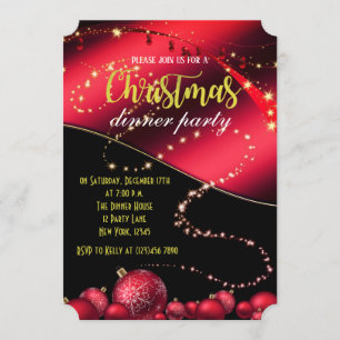 Convite de festas Jante de Natal preto e vermelho