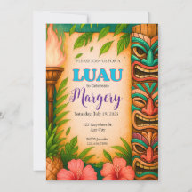Convite de festas Luau, Tiki Tropical Invi Editáve