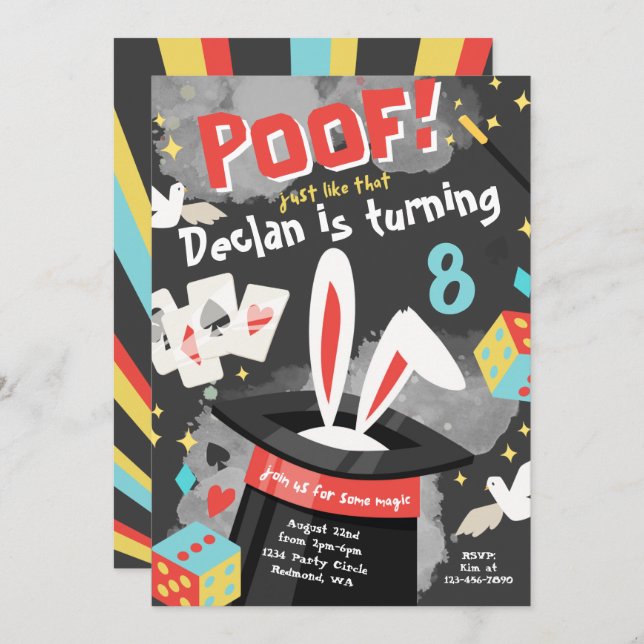 Convite de festas mágico | Convite de aniversário  (Frente/Verso)