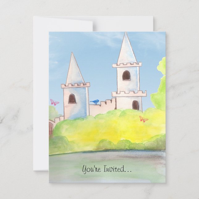 Convite de festas mágico da aguarela do castelo (Frente)