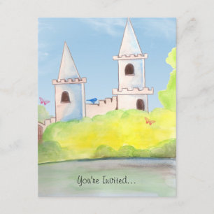 Convite de festas mágico da aguarela do castelo