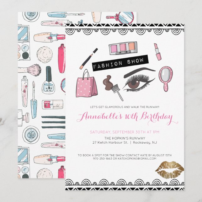Convite de festas Makeup/Fashion Show (Frente/Verso)