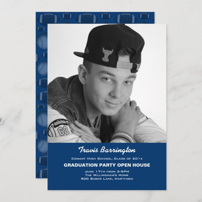 Convite de festas marinho Azul de Formando de Foto (Frente/Verso)