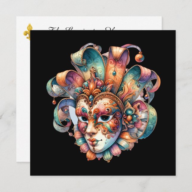 Convite de festas Mascarada de Mardi Gras (Frente/Verso)