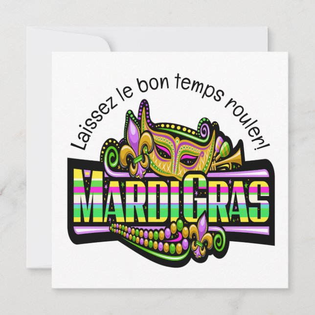 Convite de festas Mascarada de Mardi Gras (Frente)