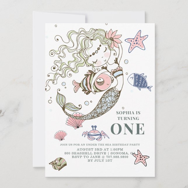 Convite de festas Mermaid (Frente)