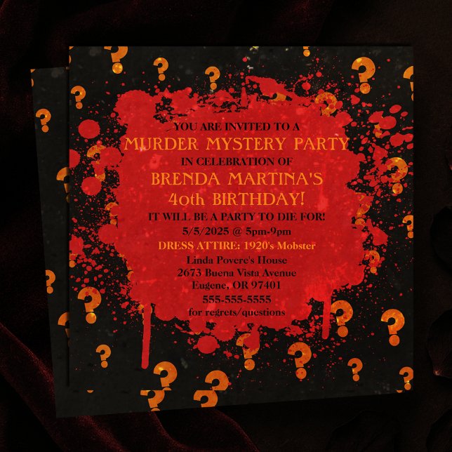 Convite de festas Misterioso do Assassinato Sangre (Bloody Murder Mystery Party Invitation
)
