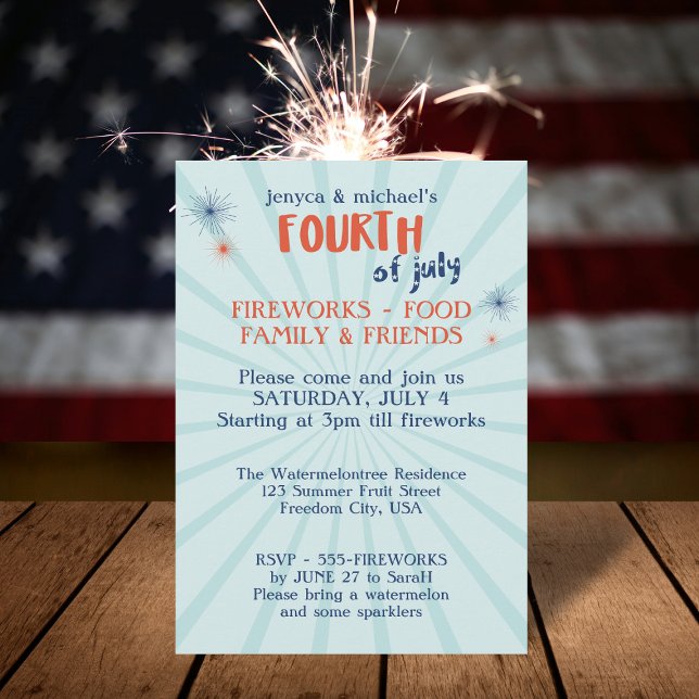 Convite de festas moderno 4 de julho do Fireworks (Planning a fabulous fourth BBQ? Just add your party details)