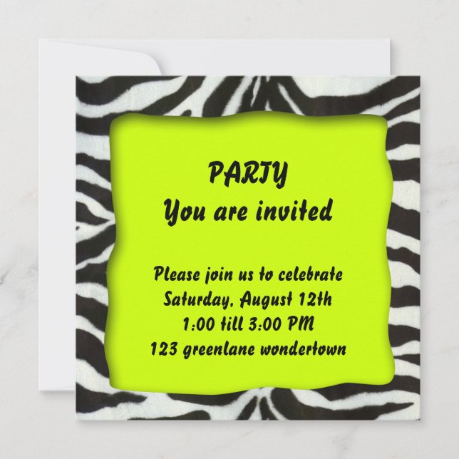 Convite de festas moderno da zebra (Frente)