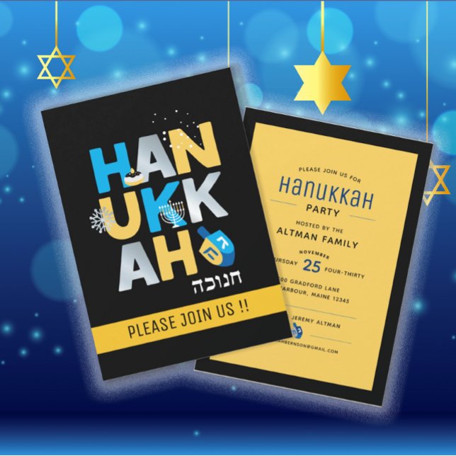 Convite de festas Moderno de Hanukkah (Criador carregado)