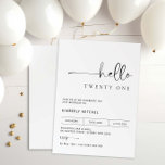Convite de festas moderno minimalista<br><div class="desc">Este convite de festas de aniversário de 21 anos de tipografia minimalista é perfeito para uma festa de aniversário moderna. A simples design apresenta uma tipografia clássica minimalista, a preto e branco, com um toque moderno. Personalizável em qualquer cor. Mantenha o design mínimo e elegante, como está, ou personalize-o adicionando...</div>
