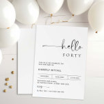 Convite de festas moderno minimalista<br><div class="desc">Este convite de festas de aniversário de 40 anos de tipografia minimalista é perfeito para uma festa de aniversário moderna. A simples design apresenta uma tipografia clássica minimalista, a preto e branco, com um toque moderno. Personalizável em qualquer cor. Mantenha o design mínimo e elegante, como está, ou personalize-o adicionando...</div>