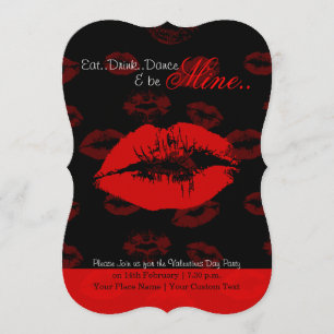 Convite de festas namorados de padrões lábios verm