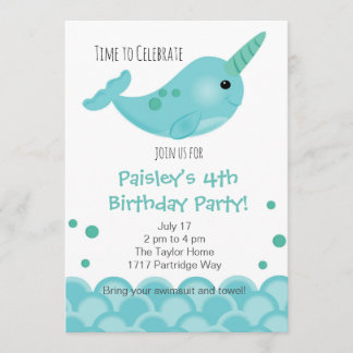 Convite de festas Narwhal