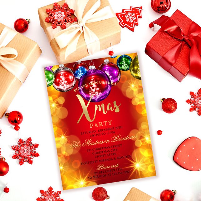 Convite de festas Natal Baubles Holiday Xmas (Criador carregado)