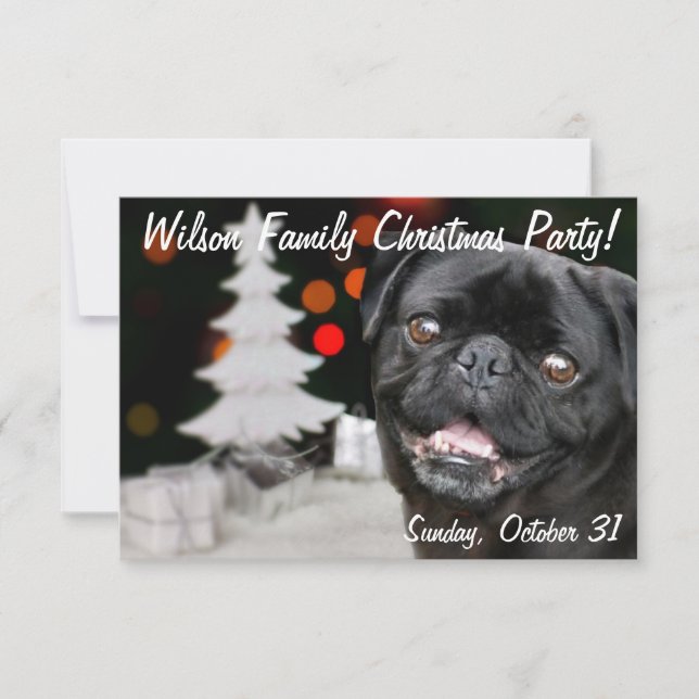 convite de festas Natal Black Pug (Frente)