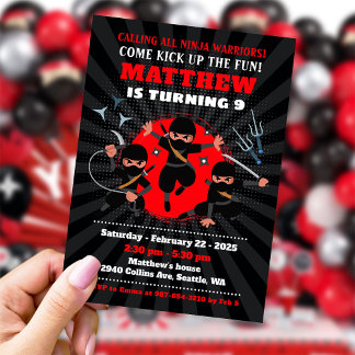 Convite de festas Ninja, aniversário Ninja