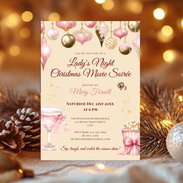Convite de festas Noturno Elegante das Damas de Fe (Elegant Holiday Ladys’ Night Party Invitation)