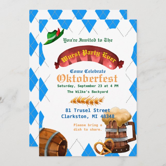 Convite de festas Oktoberfest (Frente/Verso)