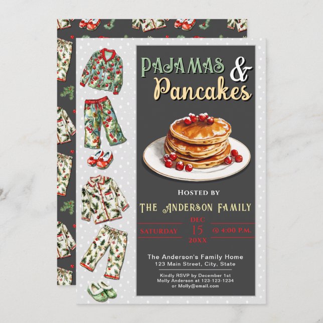 Convite de festas Pajama e Pancakes (Frente/Verso)