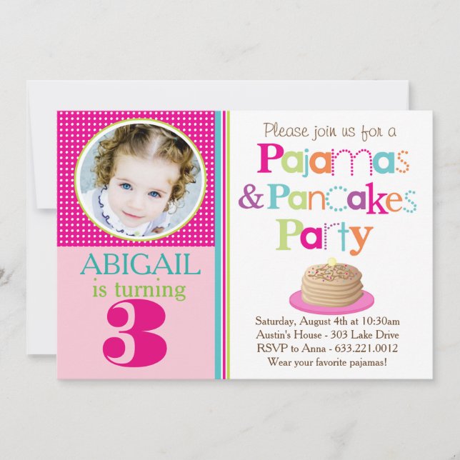 Convite de festas Pancakes & Pajamas (Foto) (Frente)
