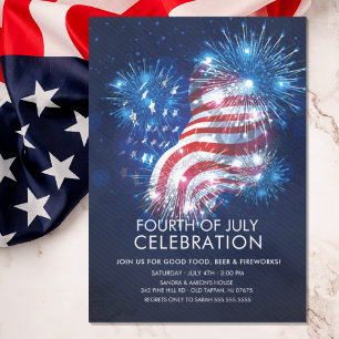 Convite de festas Patriota do Flag e Fireworks