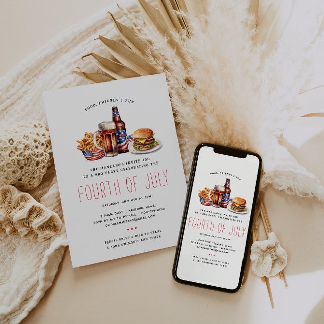Convite de festas Patriótico de CHURRASCO de 4 de  (Criador carregado)