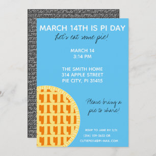 Convite de festas Pi Day com Dígitos Pi na Parte T