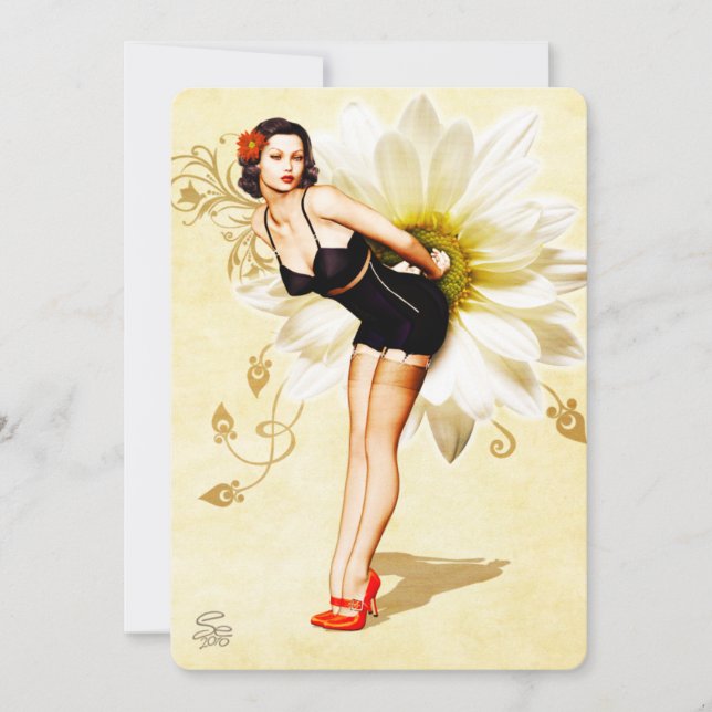 Convite de festas Pin-Up da Face Daisy (Frente)
