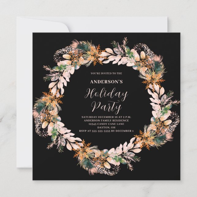 Convite de festas Pink Wreath de Natal (Frente)