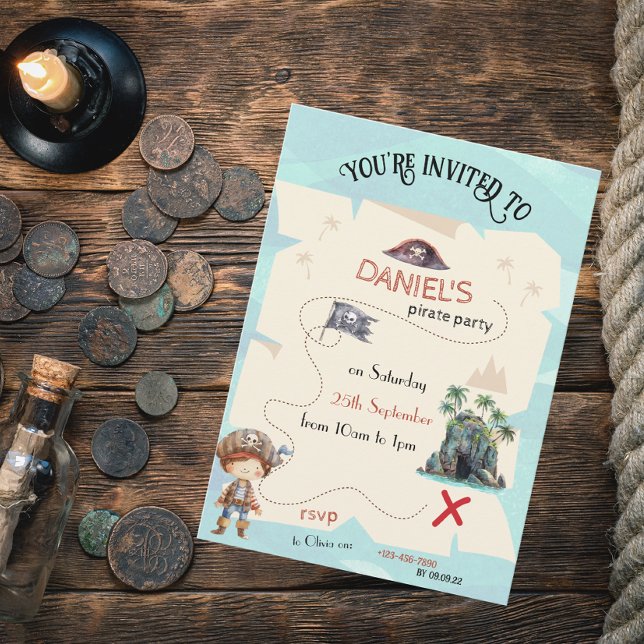 Convite de festas Pirata do Mapa de Crianças (Criador carregado)