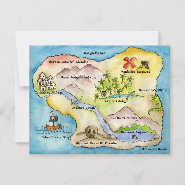 Convite de festas Pirate Map 4,25"x 5,5" (Frente)