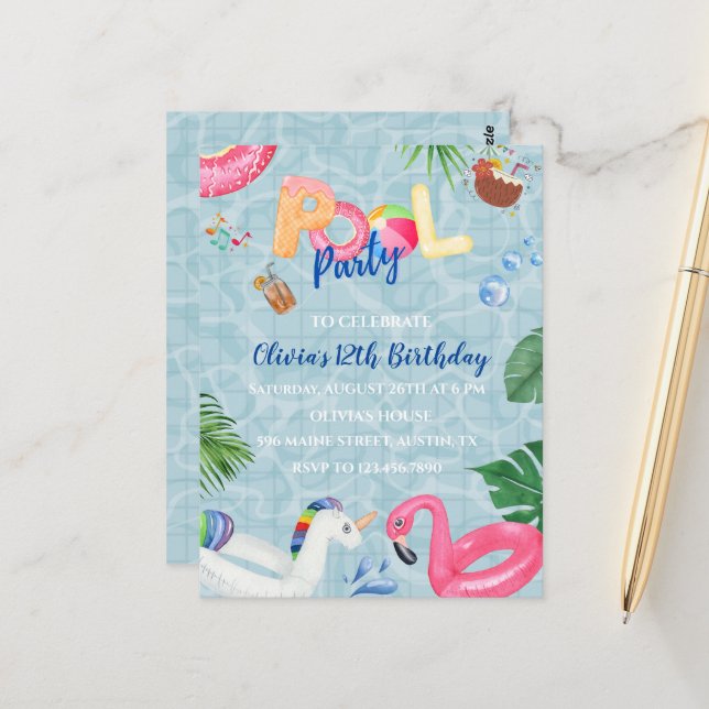 Convite de festas piscina (Frente/Verso In Situ)