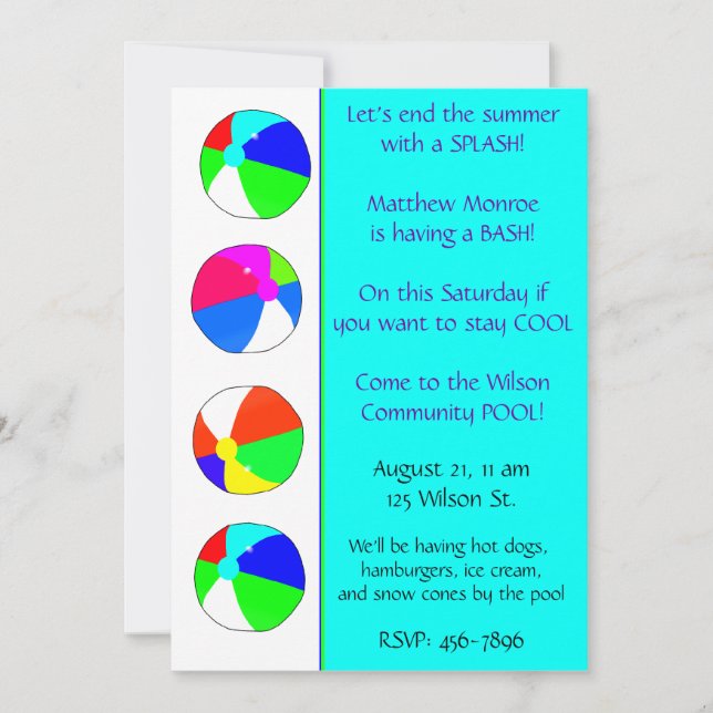 Convite de festas Piscina azul (Frente)