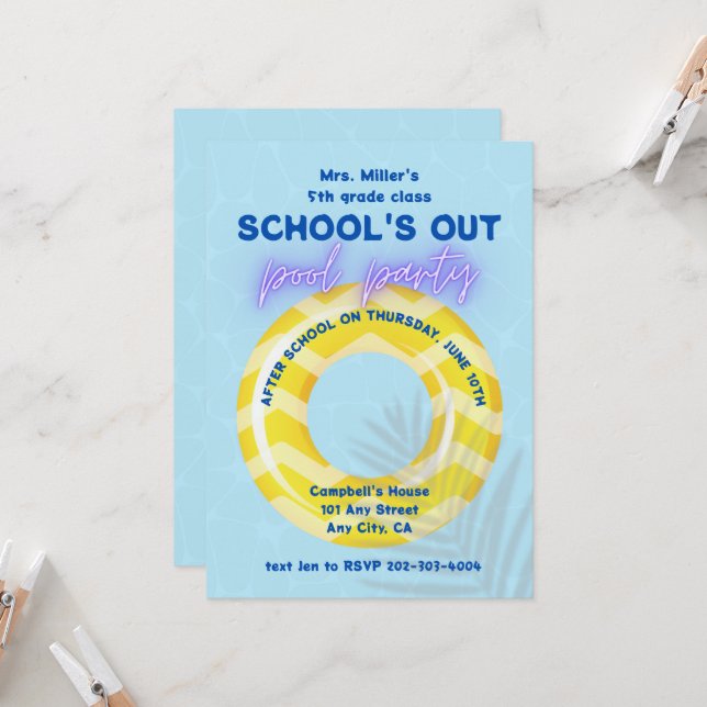 Convite de festas piscina | Flutuante Amarelo (Frente/Verso In Situ)