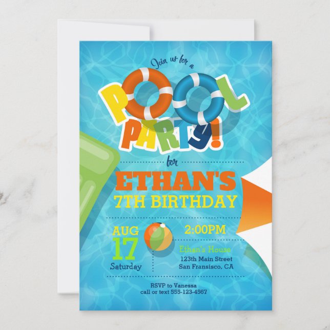 Convite de festas piscina - Piscina / Convite de V (Frente)