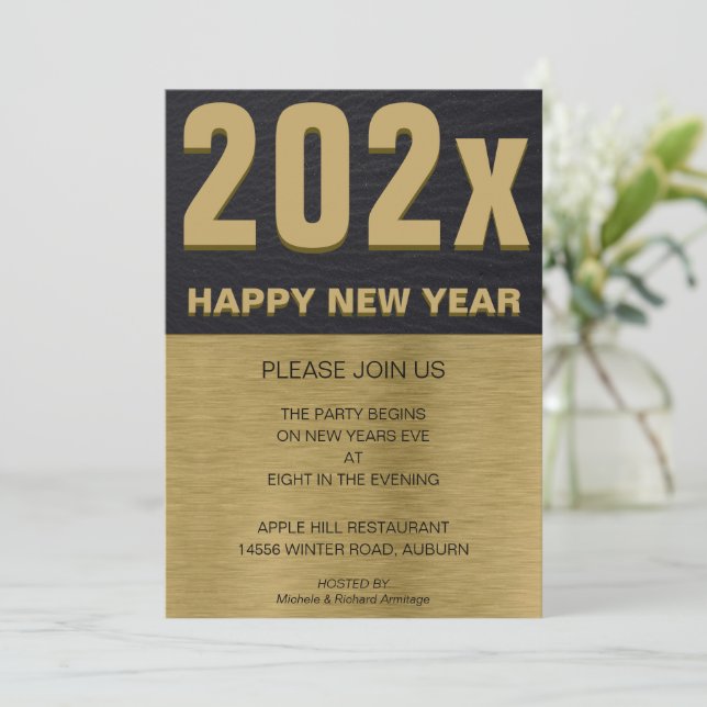 Convite de festas preto e Dourado (Em pé/Frente)