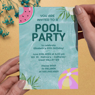 Convite de festas Primavera de palma Piscina azul