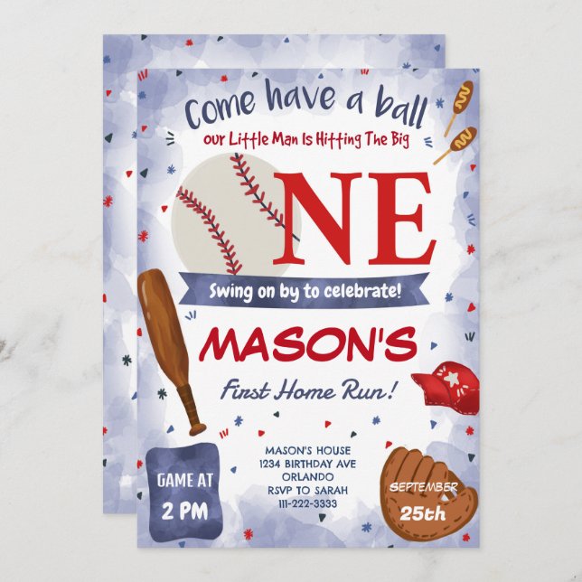 Convite de festas primeiro aniversario de baseball (Frente/Verso)