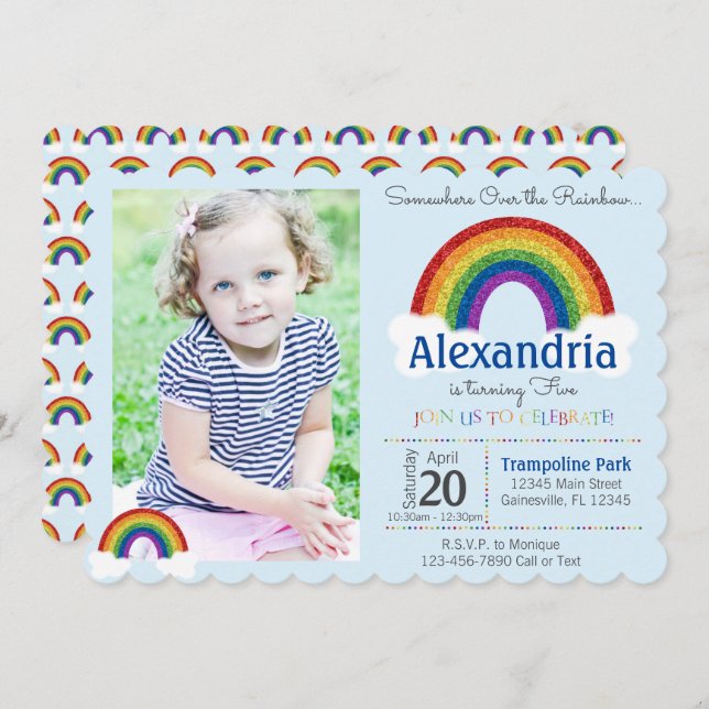 Convite de festas Rainbow com Photo Rainbow Invite (Frente/Verso)