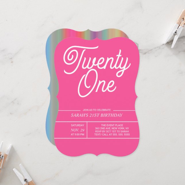 Convite de festas Rainbow Modern aniversário de 21 (Frente/Verso In Situ)