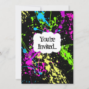 Convite de festas Retro Neon Paint Splatter