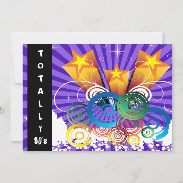 convite de festas retrô totalmente anos 80 roxo (Frente)