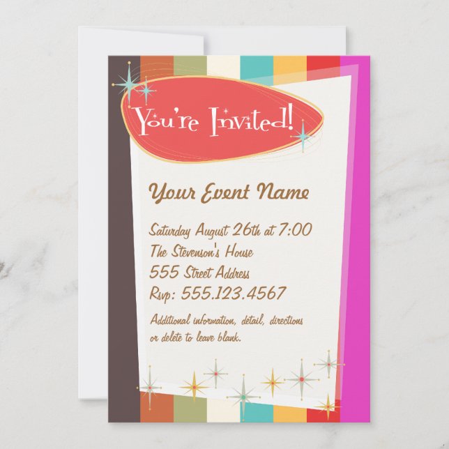 Convite de festas Retroativo Colorido (Frente)