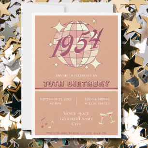 Convite de festas rosa-70 de aniversário Vintage 1