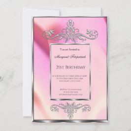 Convite de festas rosa aniversário de 21 anos